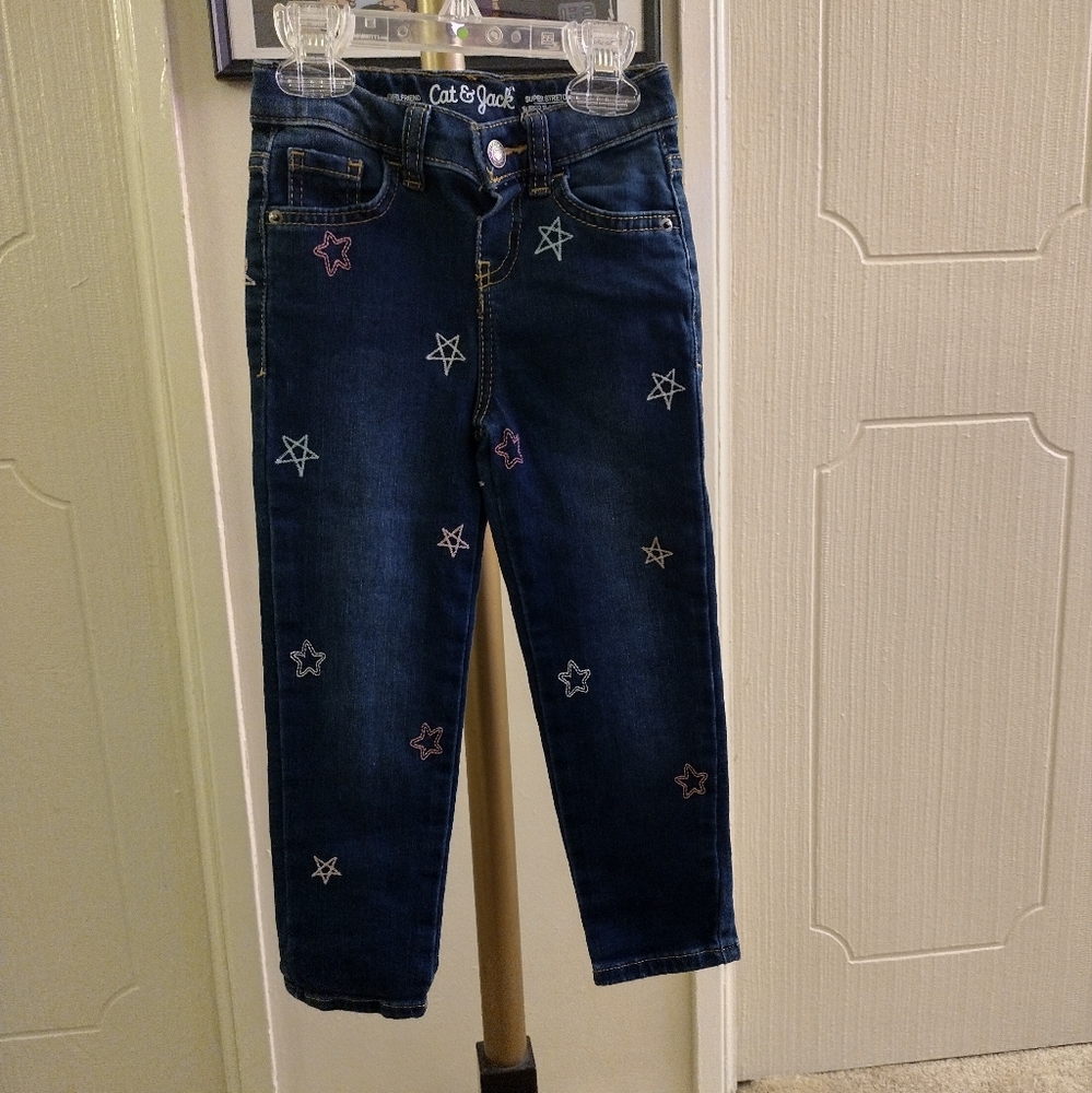 Cat & Jack Super Stretch Skinny Adjustable Waist Star Embroidered Jeans